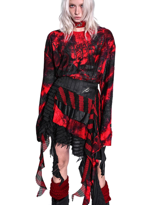 Red & Black Striped Mesh Skirt – Electric Moon Rock Punk Y3K Vibes