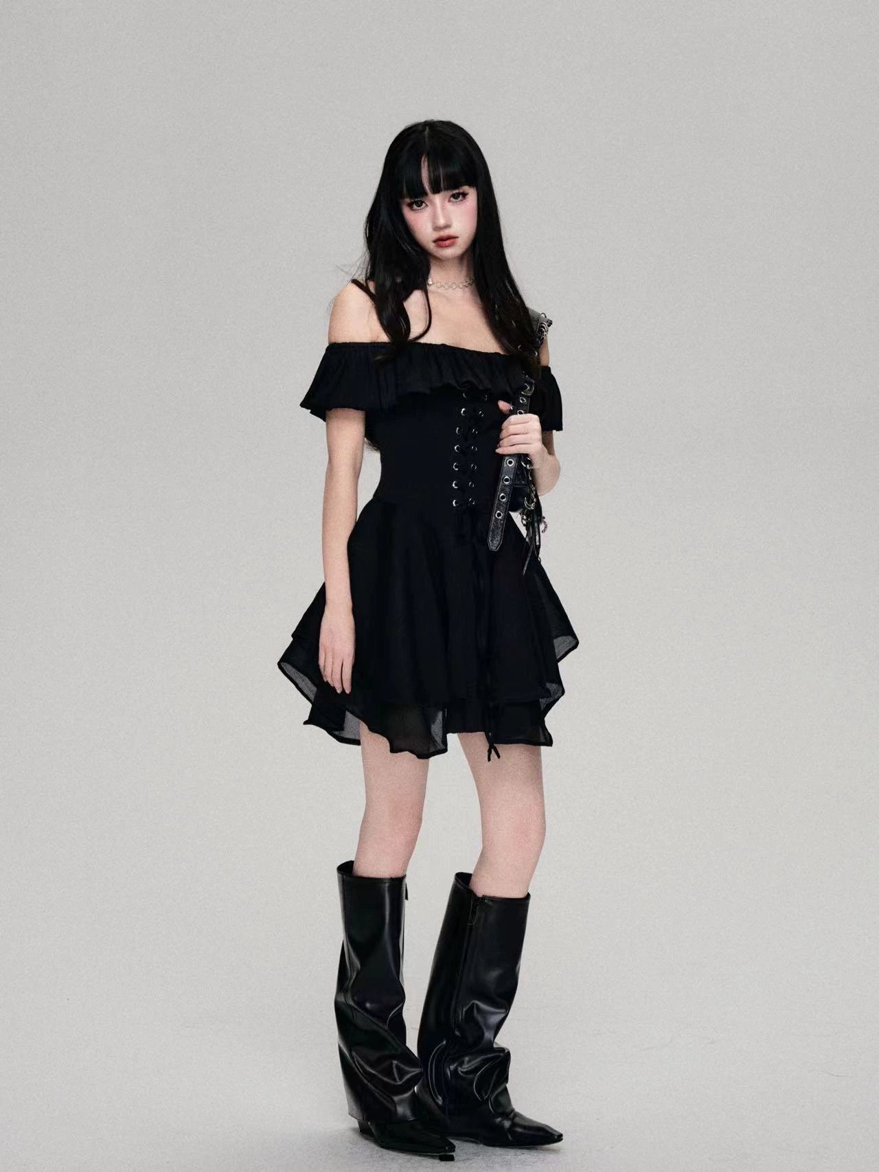 Red Rose Lace-Up Waist One-Shoulder Haute Couture Dress