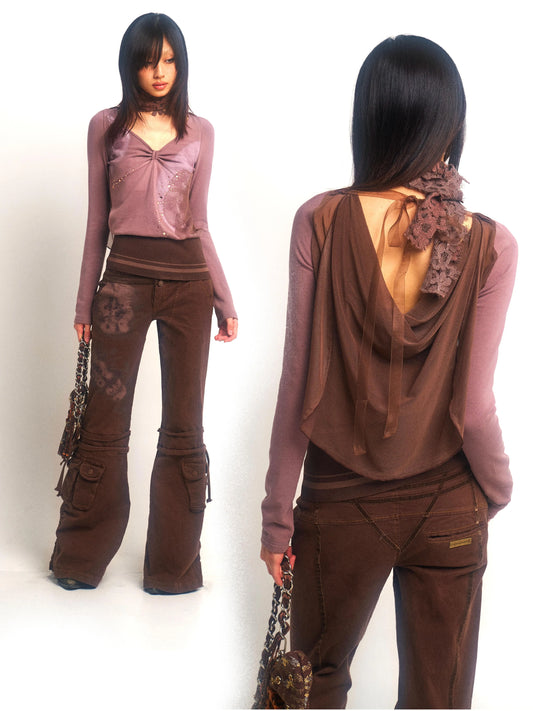 Printed Stretch-Knit Gauze Hooded Top – Soft Fit Style