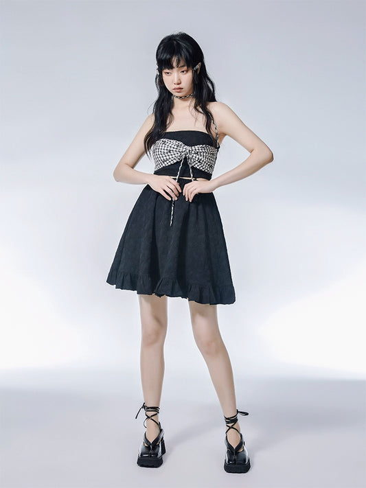 Black Butterfly Plaid Bra Detachable Dress