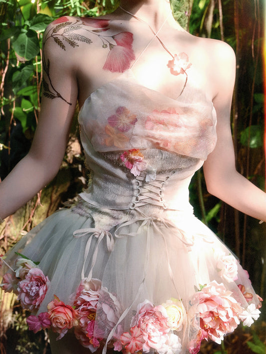 Chiffon Fairy Blouse – Floral Suspender Top in Elfcore Style