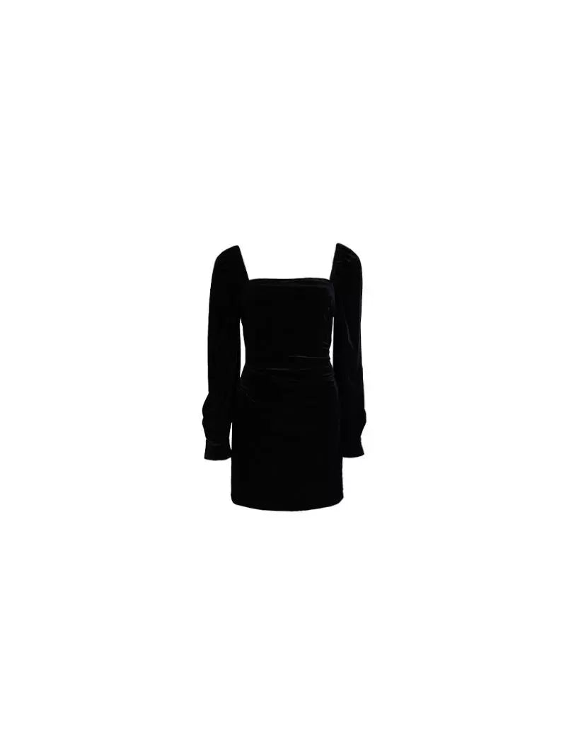 Square Collar Velvet Dress with a Black Swan Theme