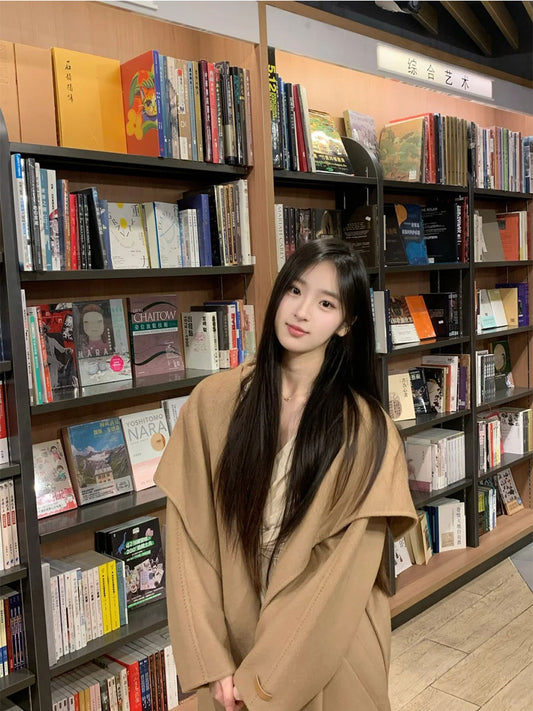 Camel Double-Sided Cashmere Coat – Hepburn-Style Mid-Length Wool Cape