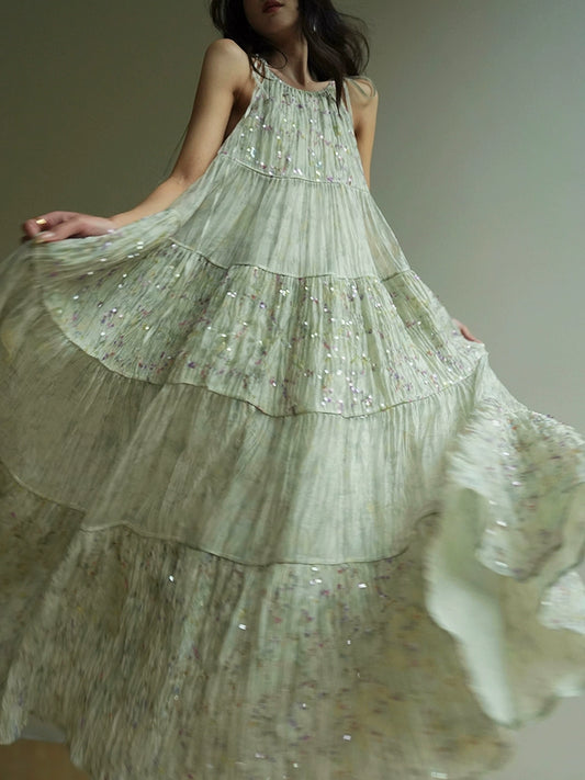 Sequin Halter Resort Maxi Dress – Elegant Swing Silhouette