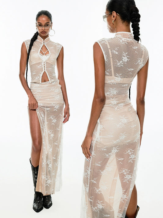 Set Qipao in pizzo a rete