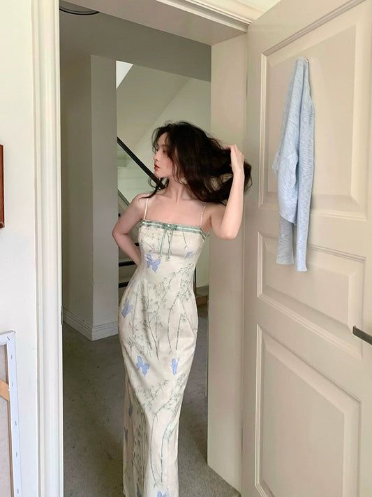 Butterfly Print Suspender Dress