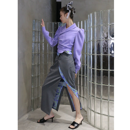 Tie Dye Printed Metal Chain Split Skirt