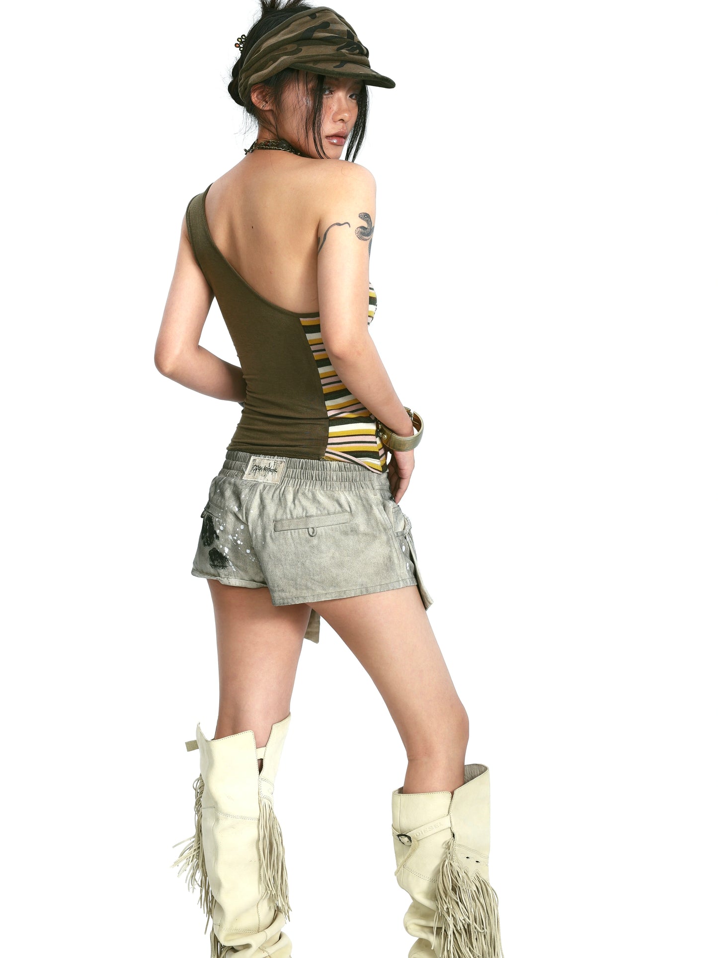 Ink-Splash Pocket Shorts – Washed Low-Rise Fit