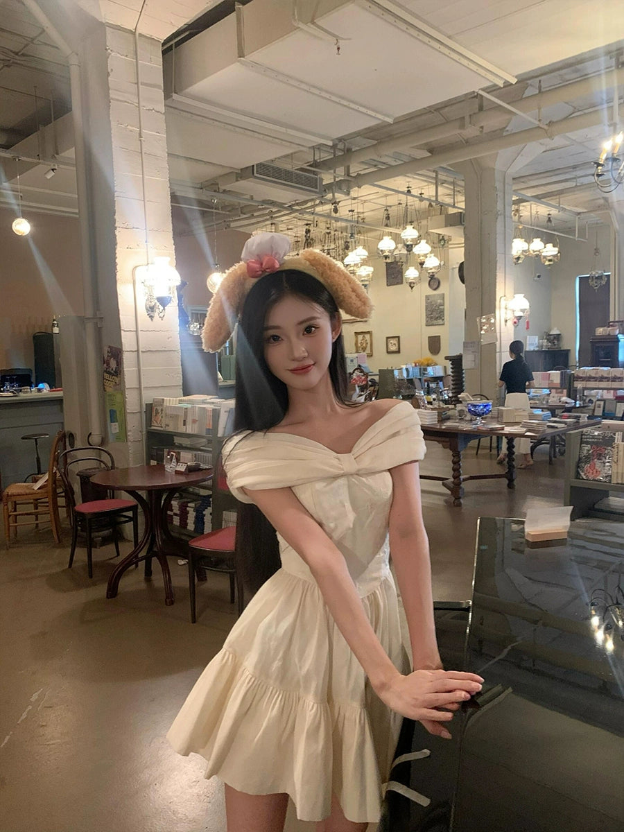 White One-Shoulder Bow Dress – Elegant Sweetheart Princess Gown