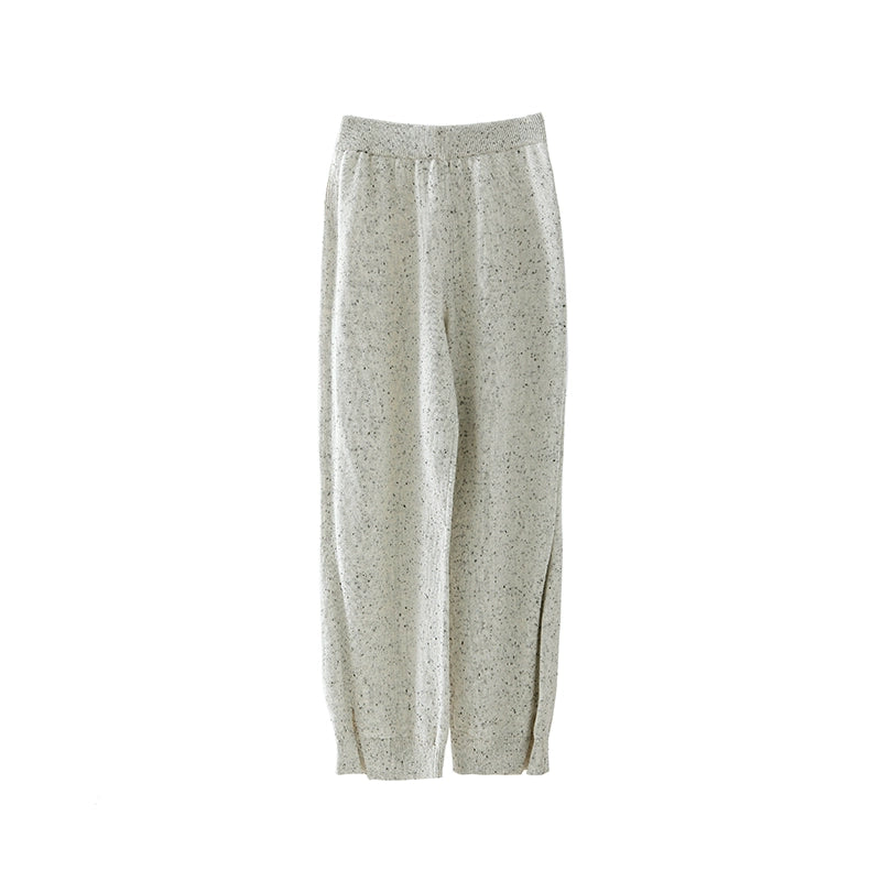 Original and niche design with ears, glutinous rice light spot, elastic waist, open slits, warm woolen fabric pants, casual pants