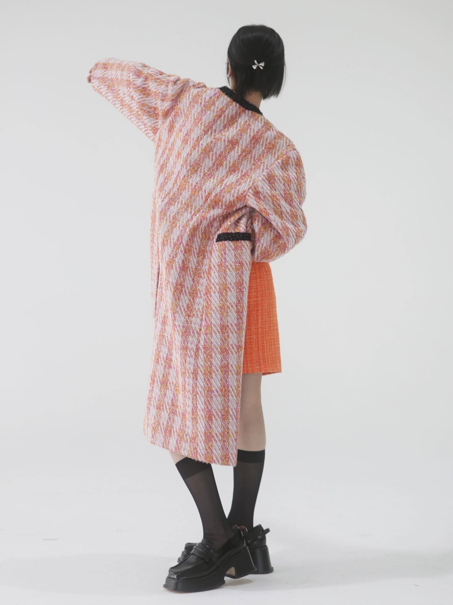 Veste Longue Rose Corail Contrastée