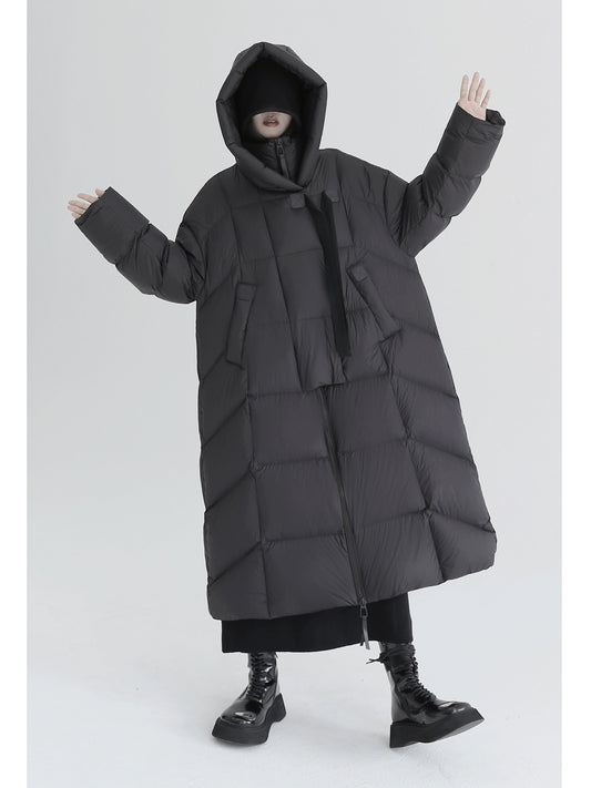 Loose Silhouette 90% White Goose Down Jacket (Mid-Length Style)