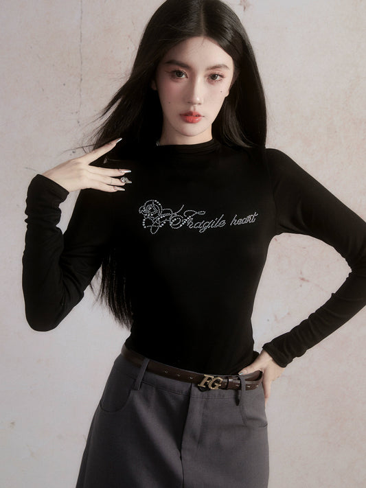 Rose Hot Diamond Basic Long Sleeved T-shirt