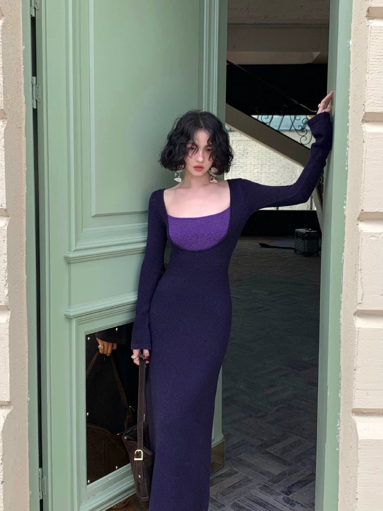 poem knit dress Fiera in Nude and wine ombre polyester viscose off-shoulder knit dress  #POEMchristmas2023