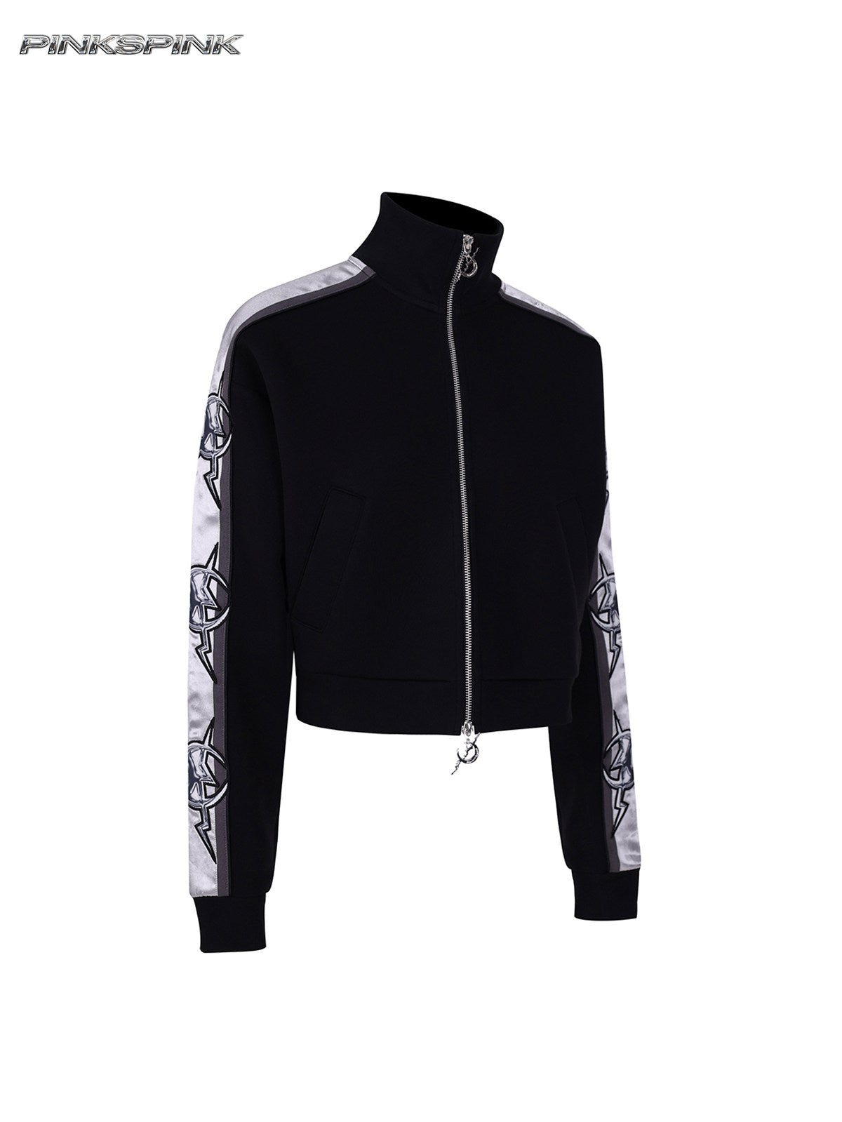 Electric Moon Mirror High-Neck Sporty Y2K Cropped Jacket