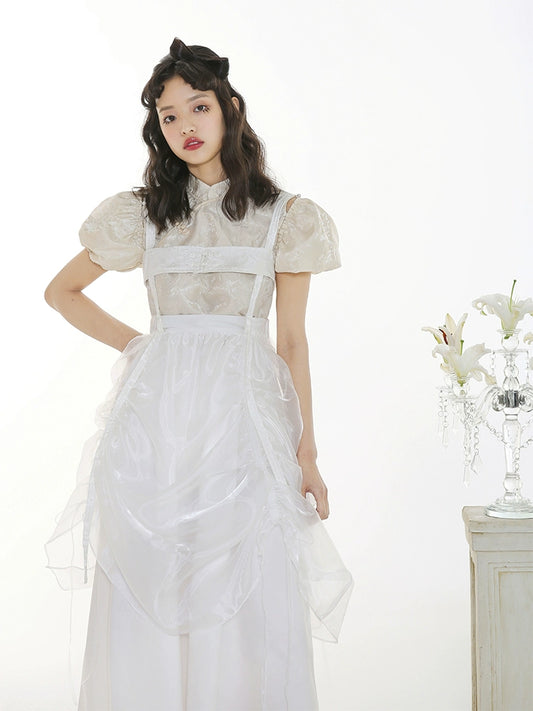 New Chinese Improved Cheongsam Collar Bubble Sleeve Top