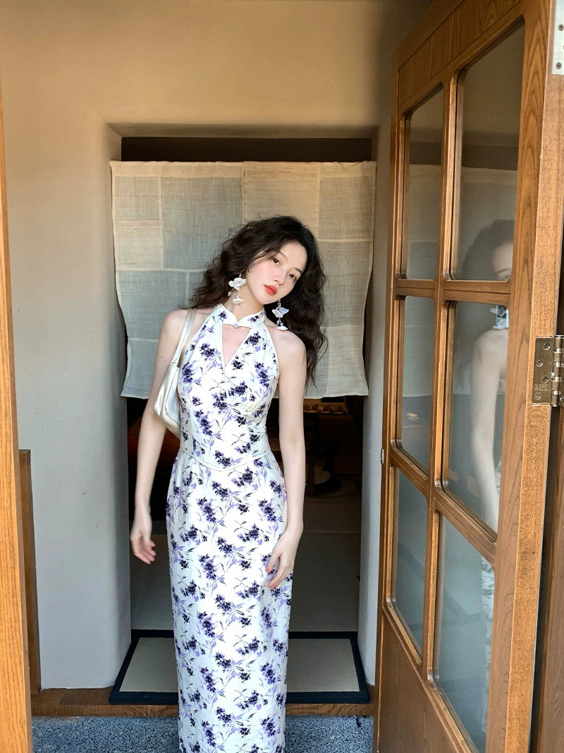 Vestido cheongsam con cuello en V hueco