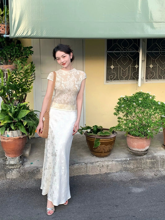 Satin Jacquard Cheongsam Fishtail Skirt