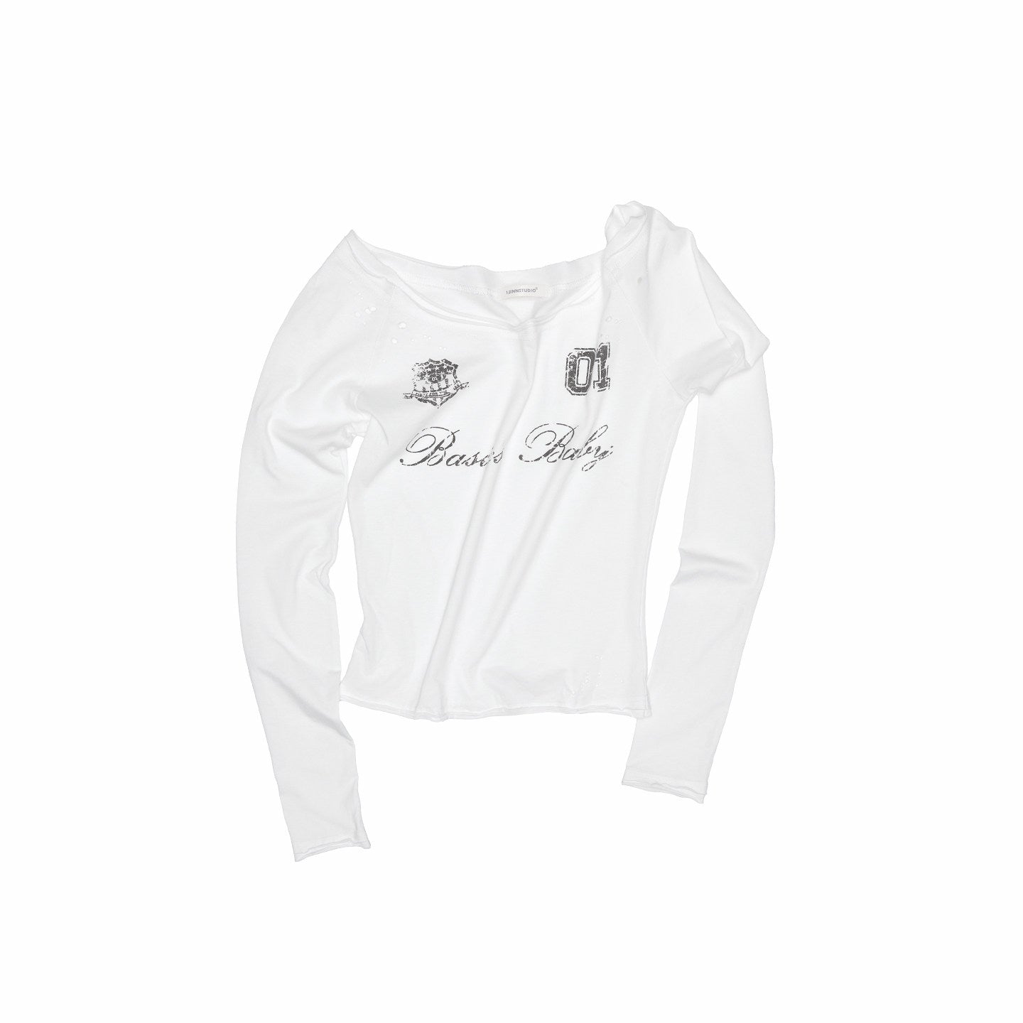 One-Shoulder Badge Graphic Long Sleeve Top