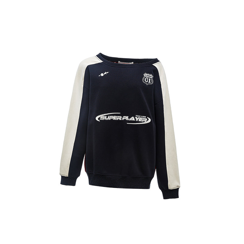 Off-Shoulder Jersey Sweatshirt – Contrast Stitch Oversized Top