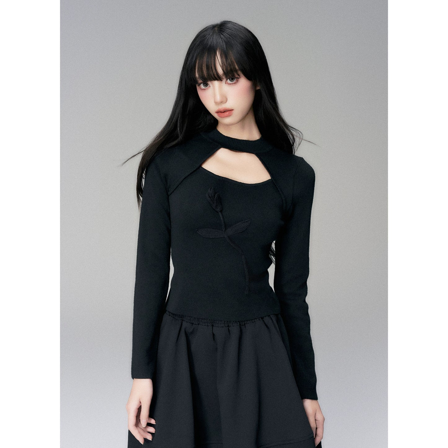 Tulip Cut-Out Slim Fit Knitted Sweater for Women