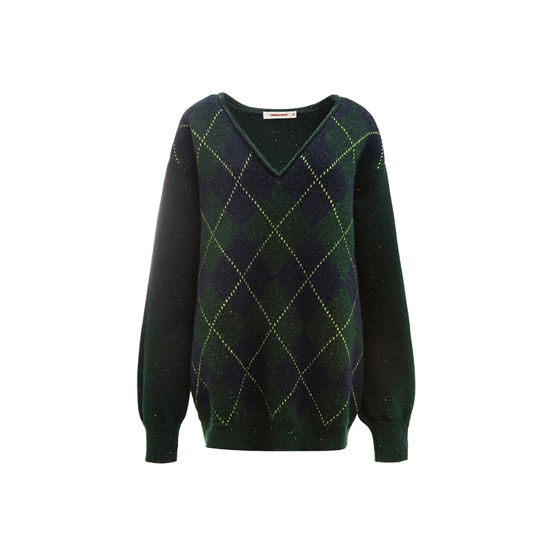 Lingge V-Neck Oversized Pullover Sweater – Slouchy College Knitwear