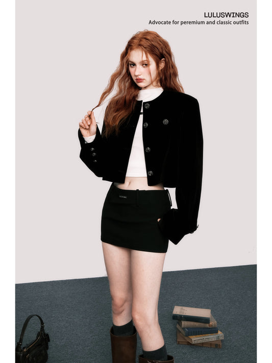 Abrigo fragante negro de terciopelo de alta calidad - Retro francés