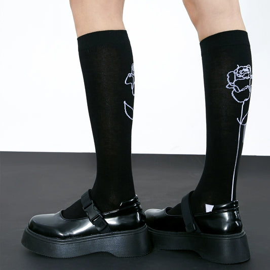 Minimalist Rose Mid Tube Cotton Long Socks