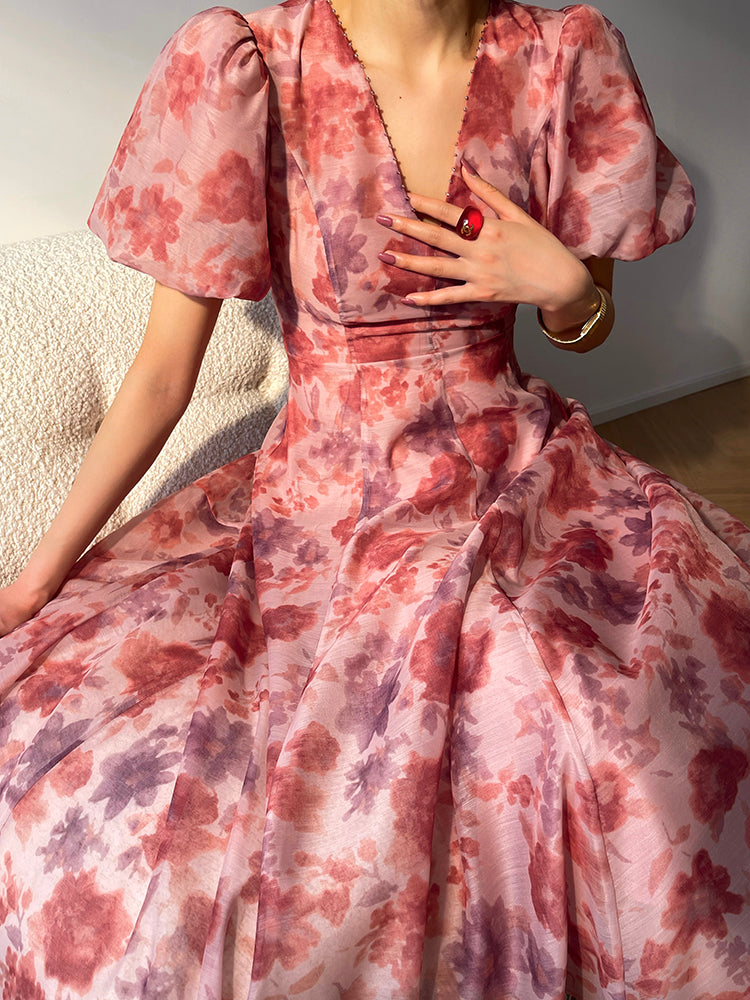 Romantic French Print Dress