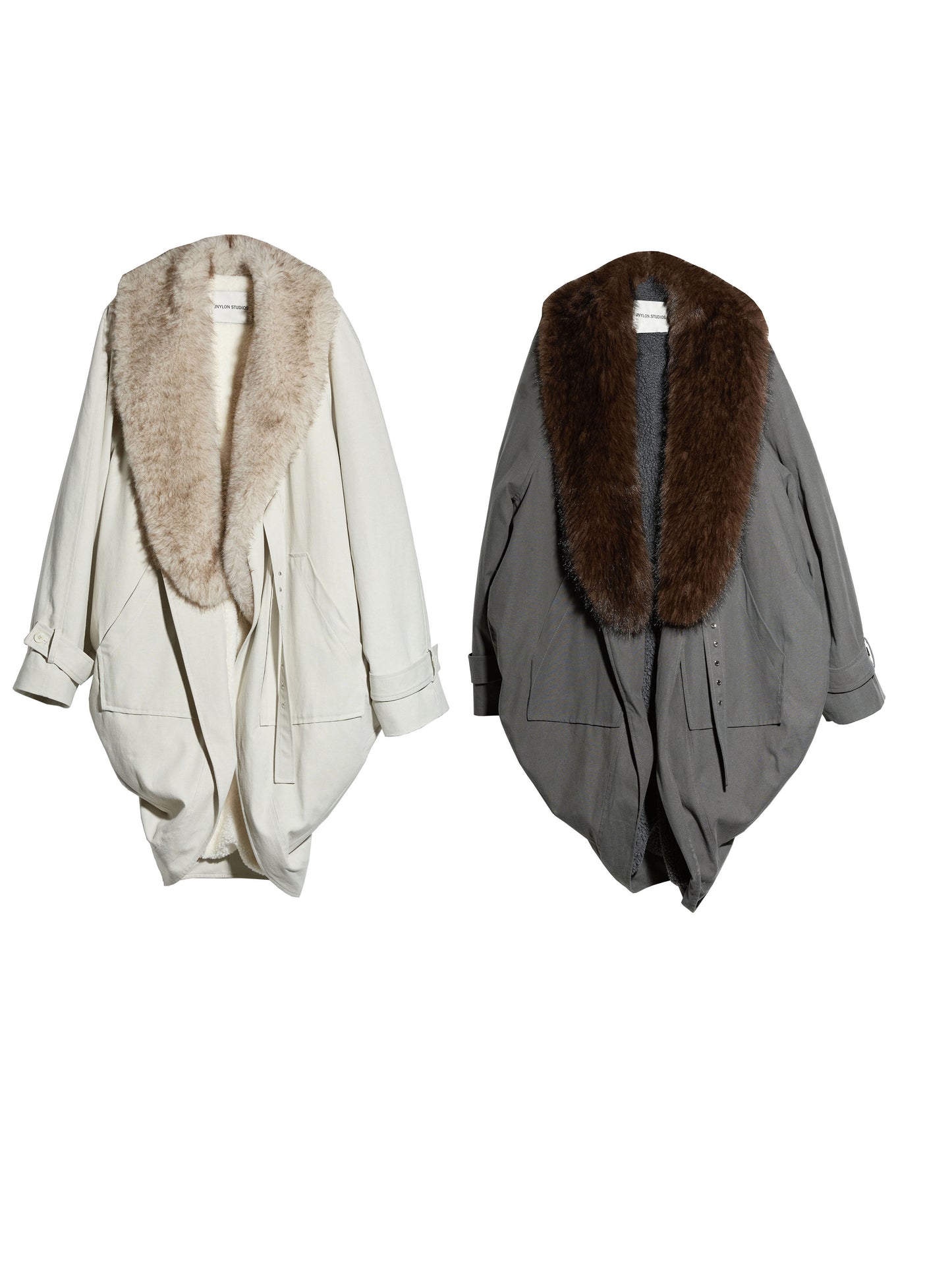 Distressed Long Jacket with Fur Collar | Urban Nomad Shell Coat