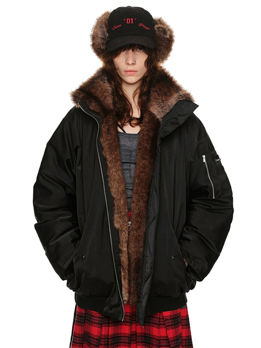 Eco-Fur Patchwork Down Jacket – 90% Duck Down Winter Flight Coat