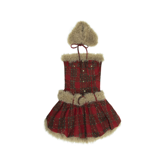 Punk Plaid Spliced Flower Bud Dress