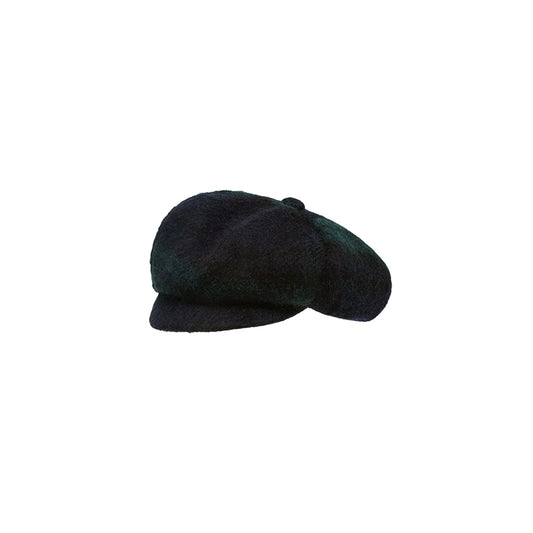 Dark Green Checked Wool Tweed Beret – Classic Octagonal Hat