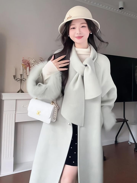 Reversible Cashmere Coat – Elegant Fox Fur Woolen Scarf Jacket