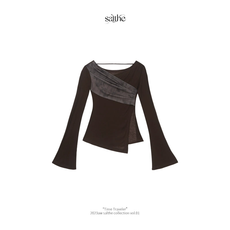 Mist White Begonia One Shoulder V-Neck Knit Shirt