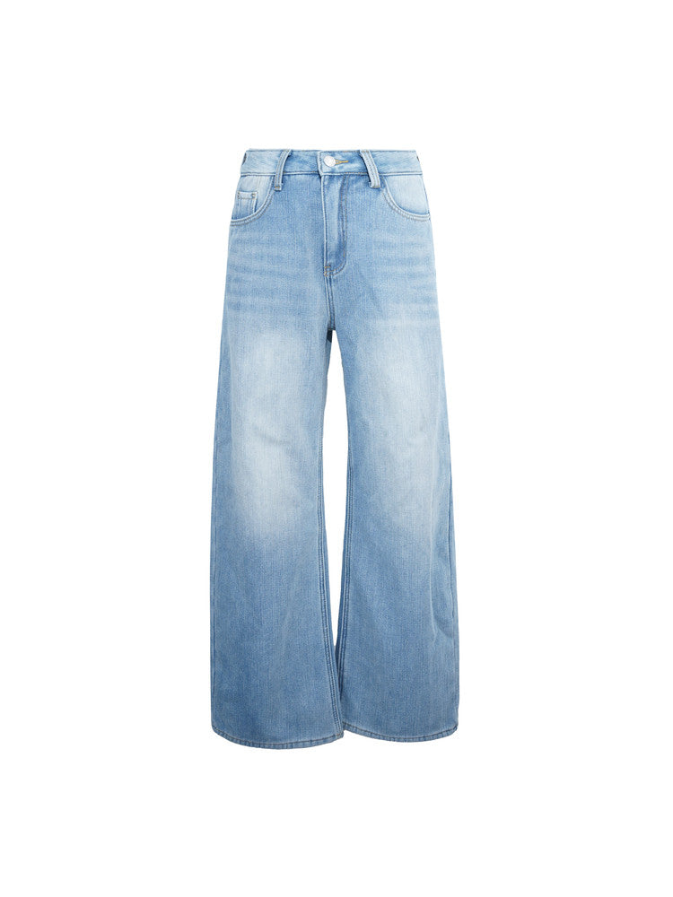 Fleece-Lined Wide-Leg Denim Pants