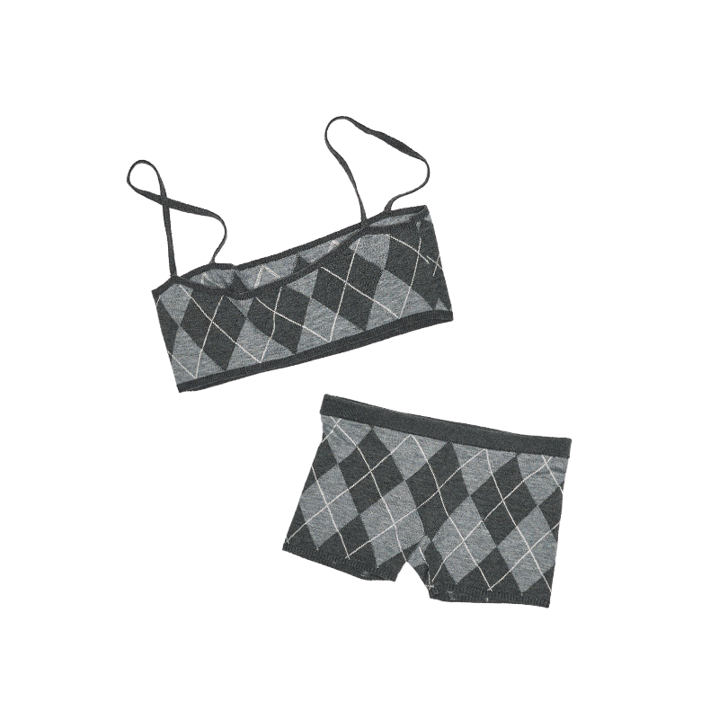 Rhombic Knit Vest & Shorts Co-ord – Corset-Style Hot Girl Fit