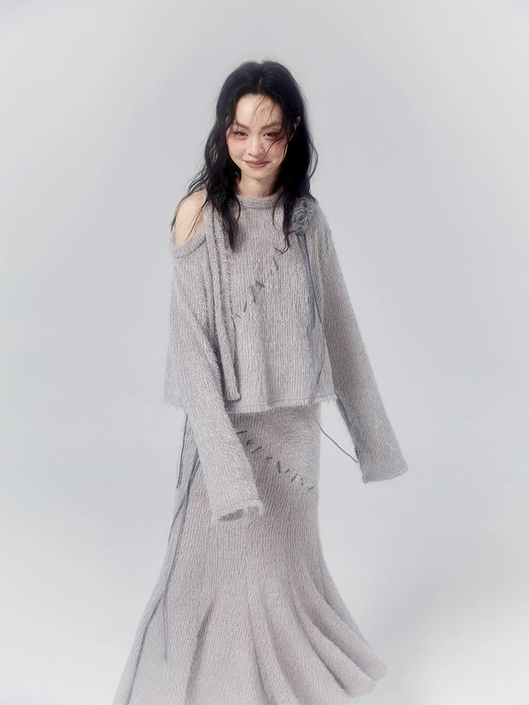 Thorn Rose Off Shoulder Lazy Knitted Sweater