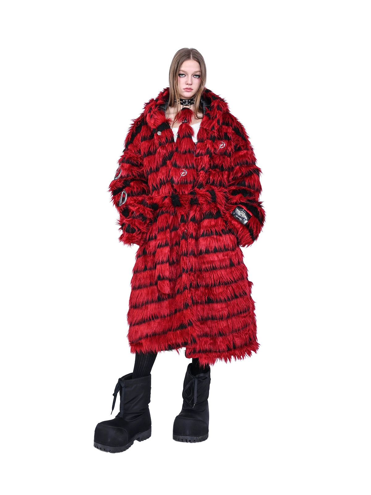 original electric moon black red Y2K neck collar PUNK collar girl group fur grass rivet punk tie