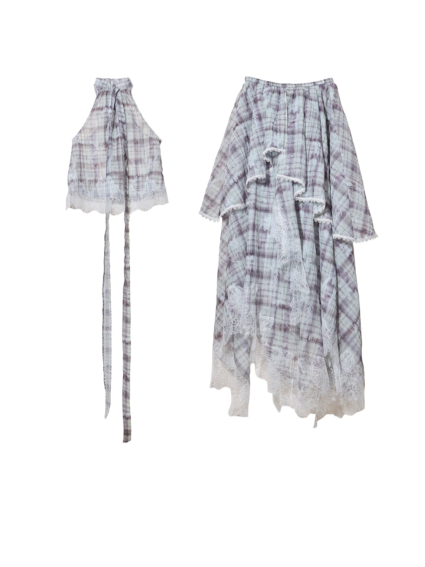 Lace Patchwork Plaid Dress | Bohemian Artist Two-Piece Dress