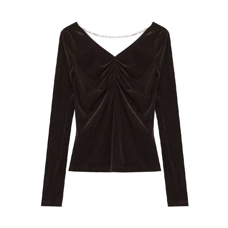 Pearl Velvet Pleated Knit Top
