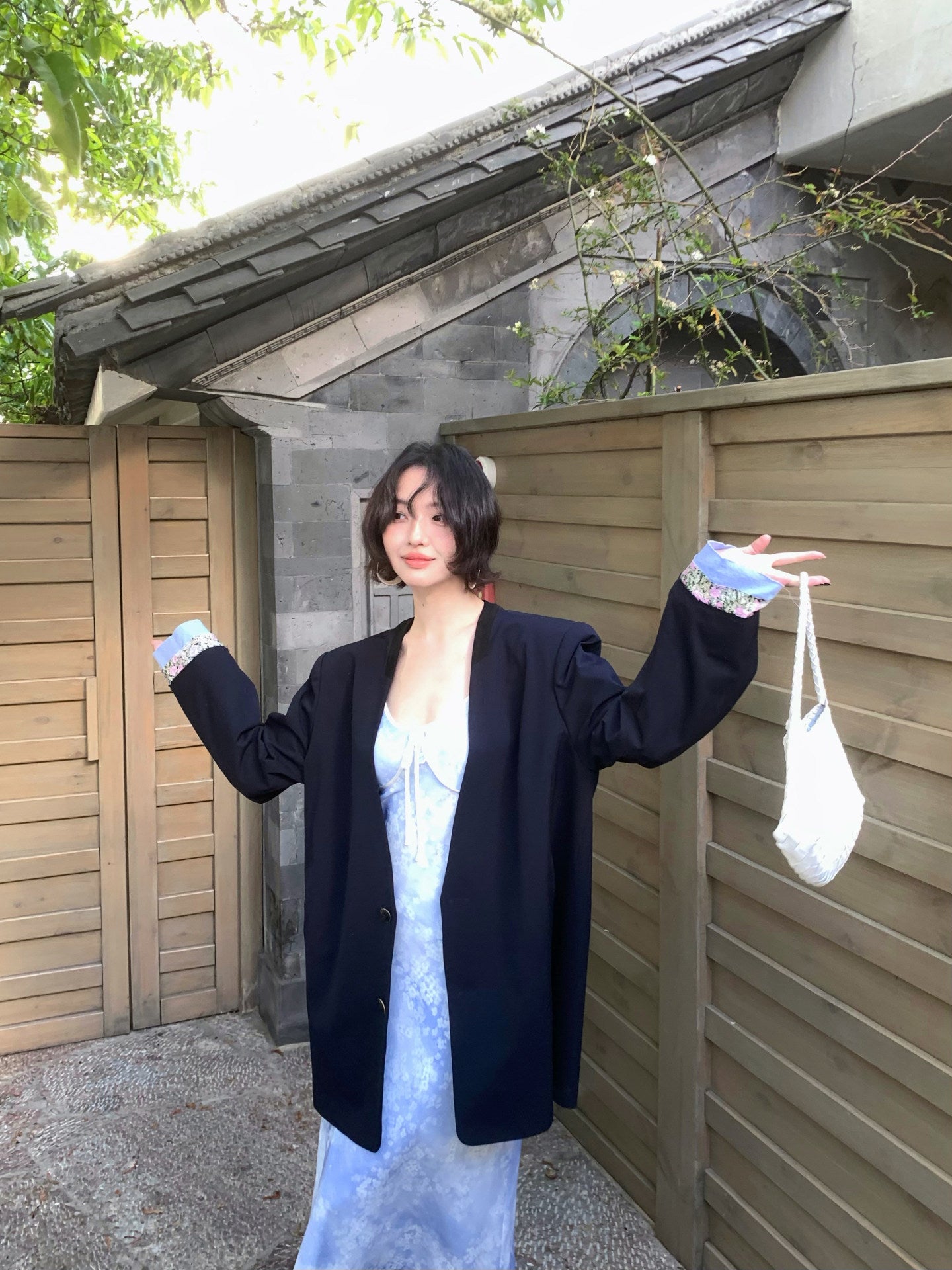 Floral Wool-Blend Oversized Blazer Coat
