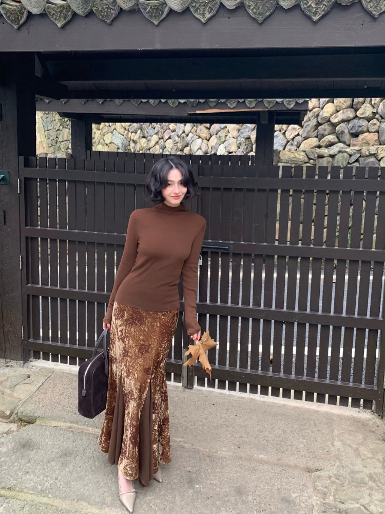 Winter High Neck Cropped Knit Top – Vintage Elegance