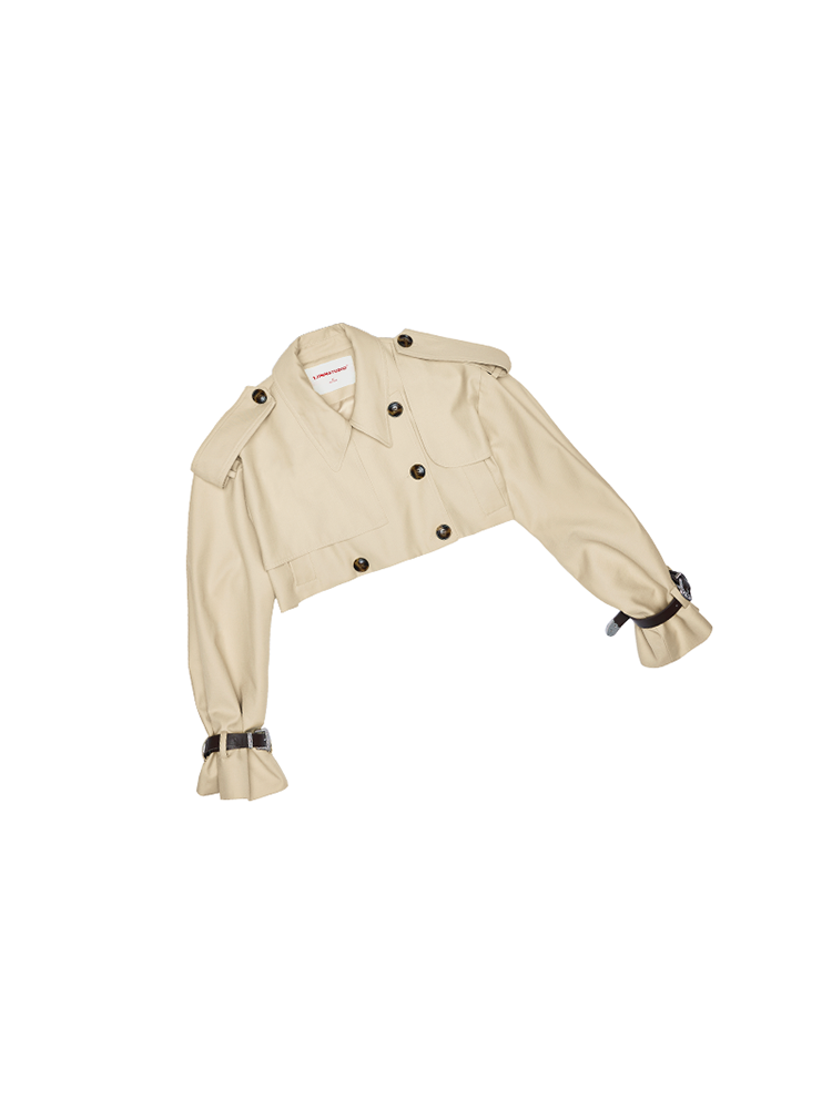 Ultra-Cropped Double-Breasted Trench Jacket – Slim Fit Design for Petite Women