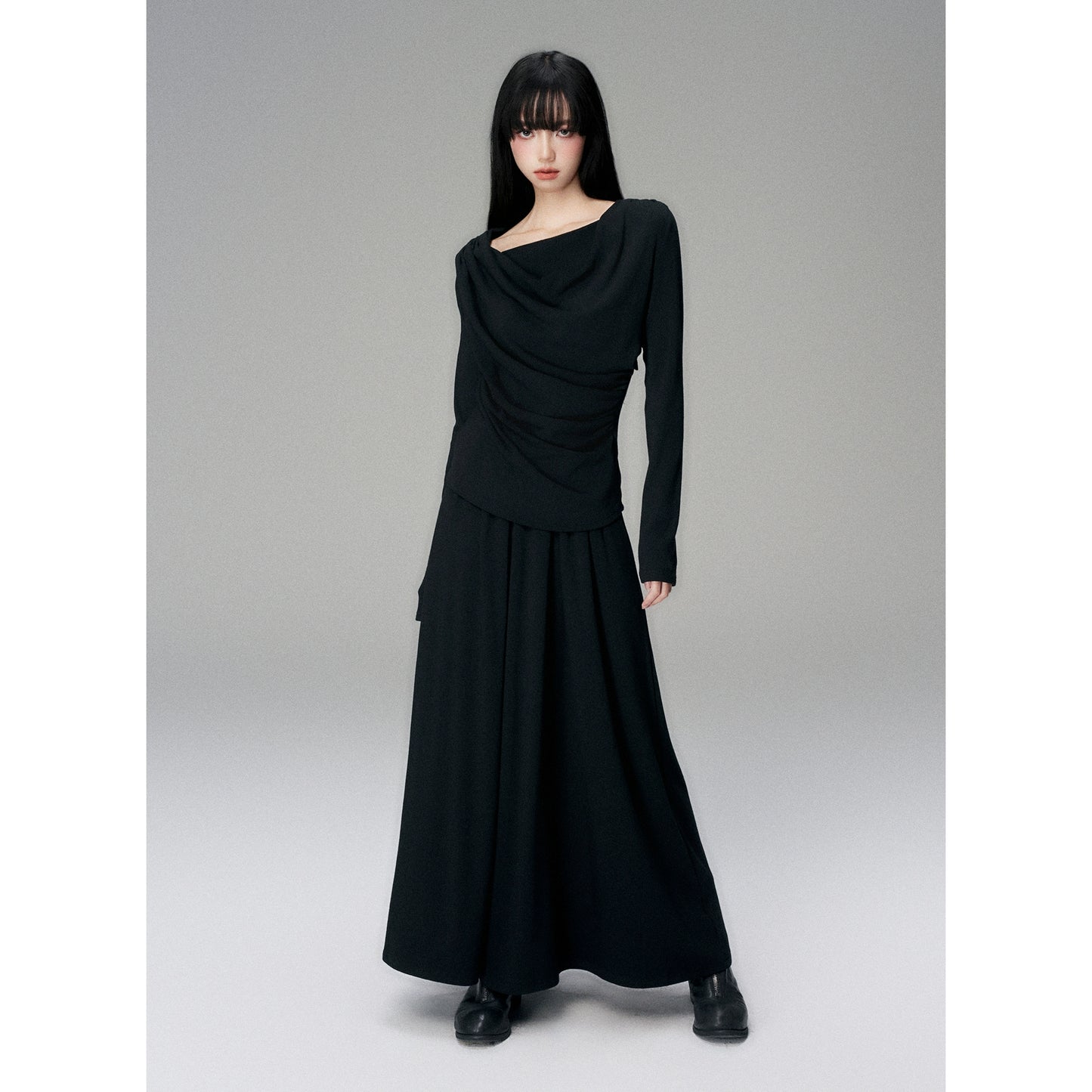 Pleated Collar Skirt Suit Two-Piece Set with Unique Design