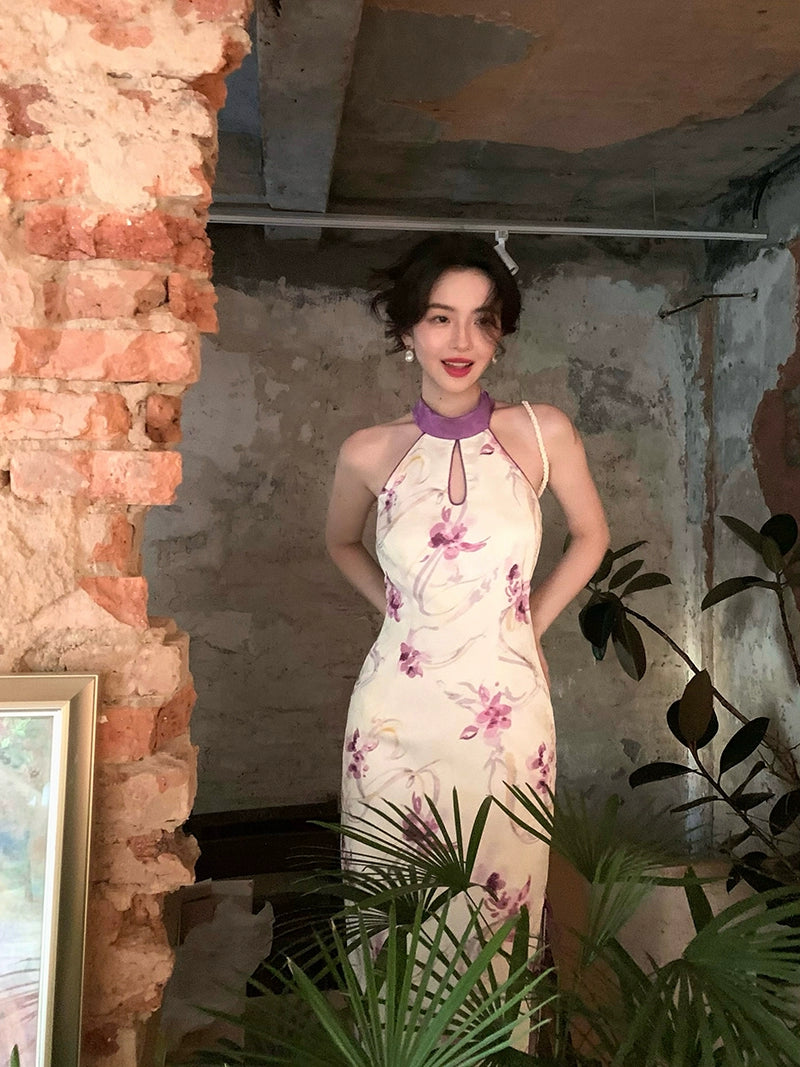 Платье Cheongsam в китайском стиле с принтом