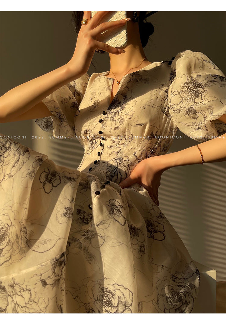 French Print Midi Dress