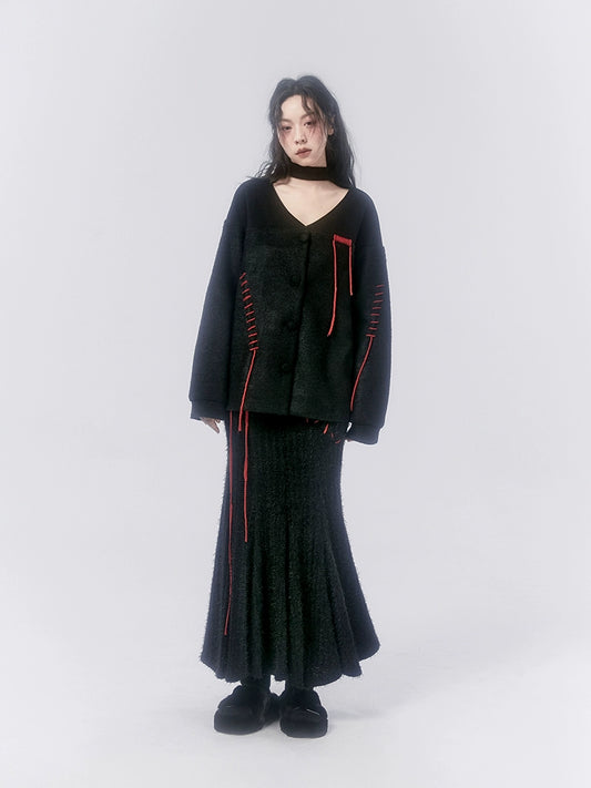 Thorn Rose Soft Feather Yarn Handmade Slim Fishtail Skirt