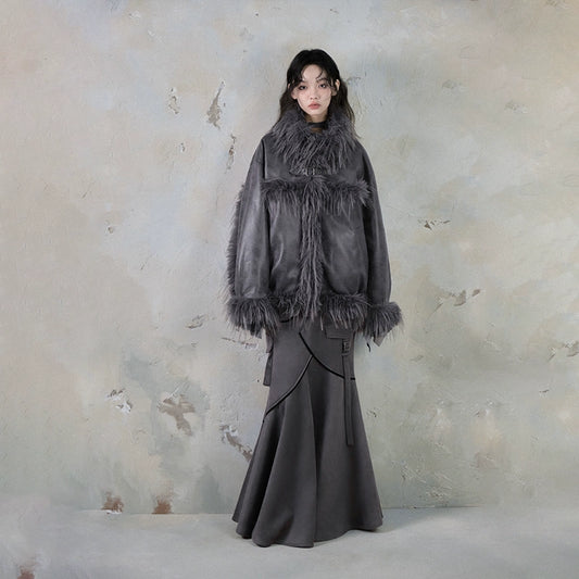 Island Plush Patchwork Suede Fur Winter Jacket