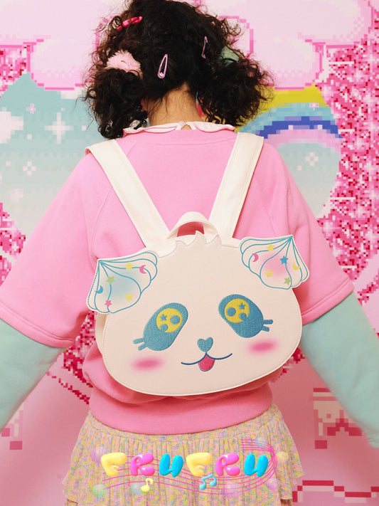 Gollum Store Strawberry Fantasia Series Original Leather White Cute Girl Panda Backpack